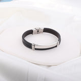 Steel Black Leather Soft Bracelet