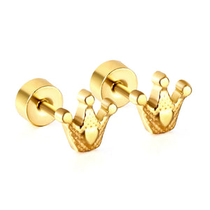 Gold Screw In Crown Stud Earrings