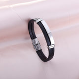 Steel Black Leather Soft Bracelet