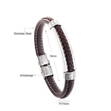 Black & Brown & Green & Blue Leather Soft Bracelet Steel Color