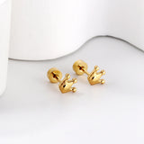 Gold Screw In Crown Stud Earrings