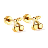 Gold coloured screw-in cherry stud earrings