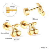 Gold coloured screw-in cherry stud earrings