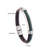 Black & Brown & Green & Blue Leather Soft Bracelet Steel Color