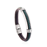 Black & Brown & Green & Blue Leather Soft Bracelet Steel Color