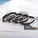 Black & Brown & Green & Blue Leather Soft Bracelet Steel Color