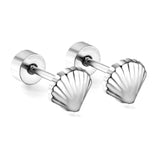 12 pairs shell shape screw-in earrings steel color