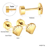 12 pairs shell shape screw-in earrings steel color