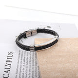 Black & Brown & Green & Blue Leather Soft Bracelet Steel Color