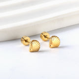 12 pairs shell shape screw-in earrings steel color