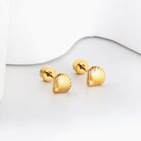 12 pairs shell shape screw-in earrings steel color