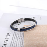 Black & Brown & Green & Blue Leather Soft Bracelet Steel Color