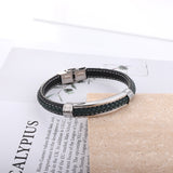 Black & Brown & Green & Blue Leather Soft Bracelet Steel Color