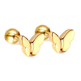 Gold coloured steel ball screw-in butterfly earrings