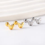 Gold coloured steel ball screw-in butterfly earrings