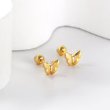 Gold coloured steel ball screw-in butterfly earrings