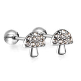 Boucles d'oreilles champignon vissées boule en acier doré avec diamants blancs