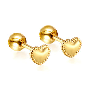 Gold coloured steel ball screw-in heart studs