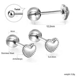 Gold coloured steel ball screw-in heart studs