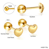 Gold coloured steel ball screw-in heart studs