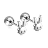 Gold coloured steel ball screw-in rabbit head stud earrings