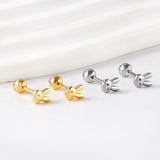 Gold coloured steel ball screw-in rabbit head stud earrings