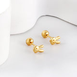 Gold coloured steel ball screw-in rabbit head stud earrings