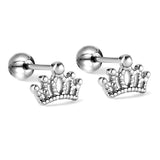 Gold coloured steel ball screw-in crown stud earrings