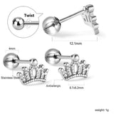 Gold coloured steel ball screw-in crown stud earrings