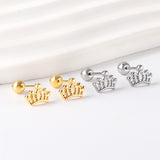 Gold coloured steel ball screw-in crown stud earrings