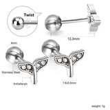 Boucles d'oreilles puces étoile tordue vissée boule en acier doré avec diamants blancs