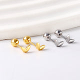 Gold coloured steel ball screw-in leaf stud earrings