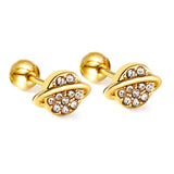 Golden Steel Stud Planet + Orbit with White Diamonds Earrings