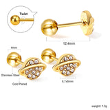 Golden Steel Stud Planet + Orbit with White Diamonds Earrings