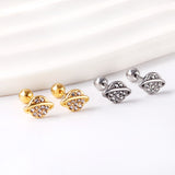 Pendientes Stud Planet + Orbit de Acero Dorado con Diamantes Blancos