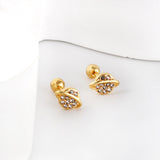 Pendientes Stud Planet + Orbit de Acero Dorado con Diamantes Blancos