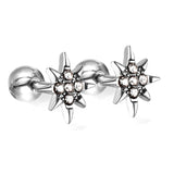 Gold coloured steel ball screw-in lucky star stud earrings with white diamonds