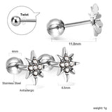 Pendientes de estrella de la suerte atornillados con bolas de acero dorado y diamantes blancos