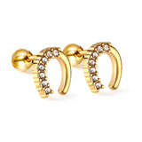 Golden Steel Stud Planet + Orbit with White Diamonds Earrings