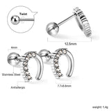 Boucles d'oreilles Puces Acier Doré Planète + Orbite avec Diamants Blancs