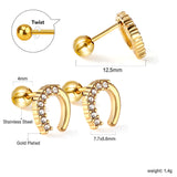 Golden Steel Stud Planet + Orbit with White Diamonds Earrings