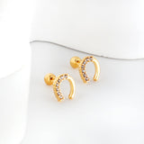 Golden Steel Stud Planet + Orbit with White Diamonds Earrings