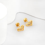 Gold coloured steel ball screw-in crooked star with white diamonds stud earrings