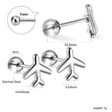 Pendientes de botón de avión atornillados con bolas de acero de color dorado