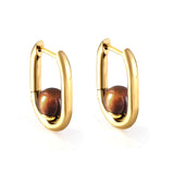 Gold coloured U-shaped ear clips with brown bead studs