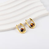 Gold coloured U-shaped ear clips with brown bead studs