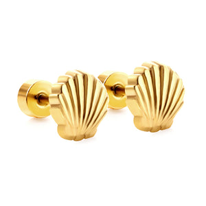 12 pairs Screw In Shell Shape Stud Earrings Gold / Steel