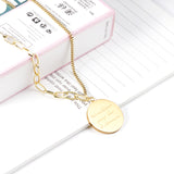 14K Rose Gold & Gold Color Round Medallion Engraved Letter Pendant Necklace 45+5cm