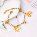 Orange Croissant Accessories with Steel Bead Bracelet 18+3cm Golden