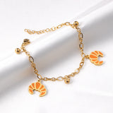 Orange Croissant Accessories with Steel Bead Bracelet 18+3cm Golden